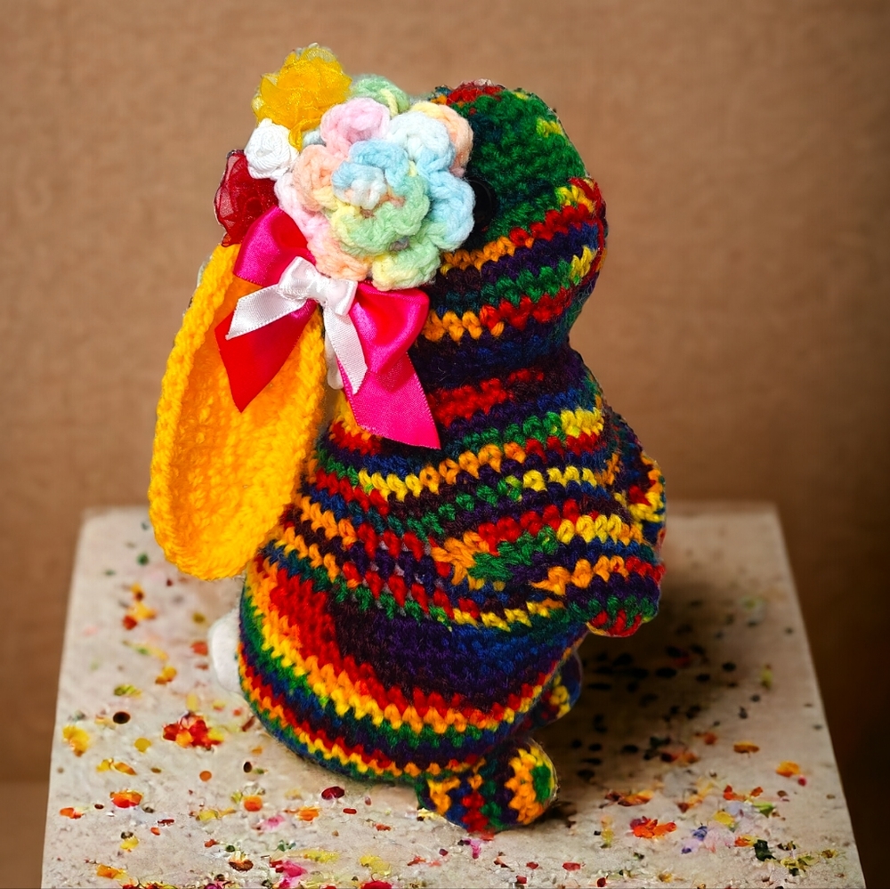 Hand Crochet Rainbow Easter Bunny Rabbit Animal Toy